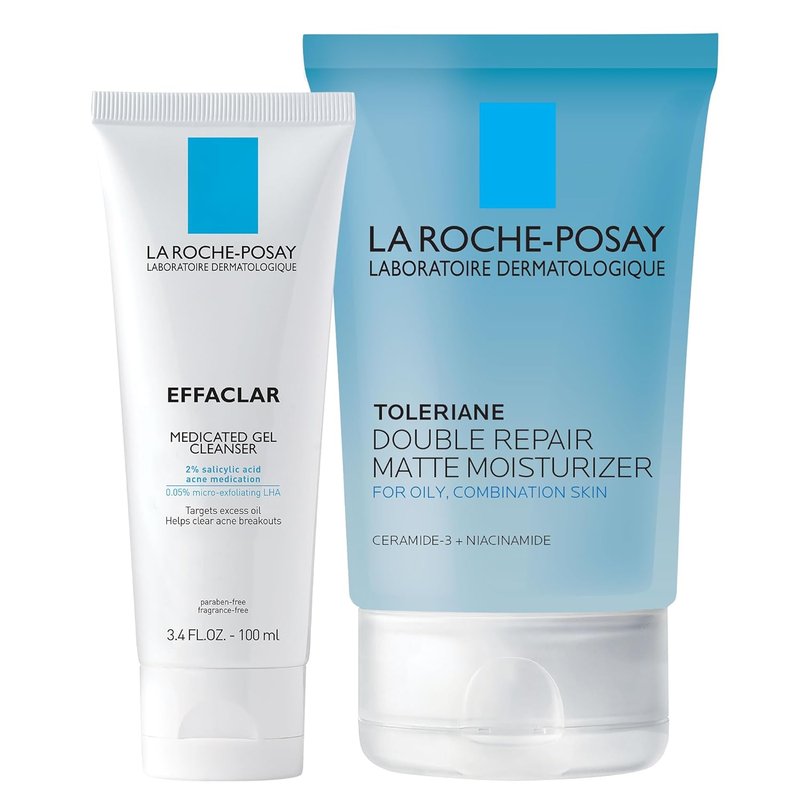 La Roche-Posay Acne Skin Care Set - Toleriane Moisturizer & Effaclar Gel Cleanser | 75ml & 100ml