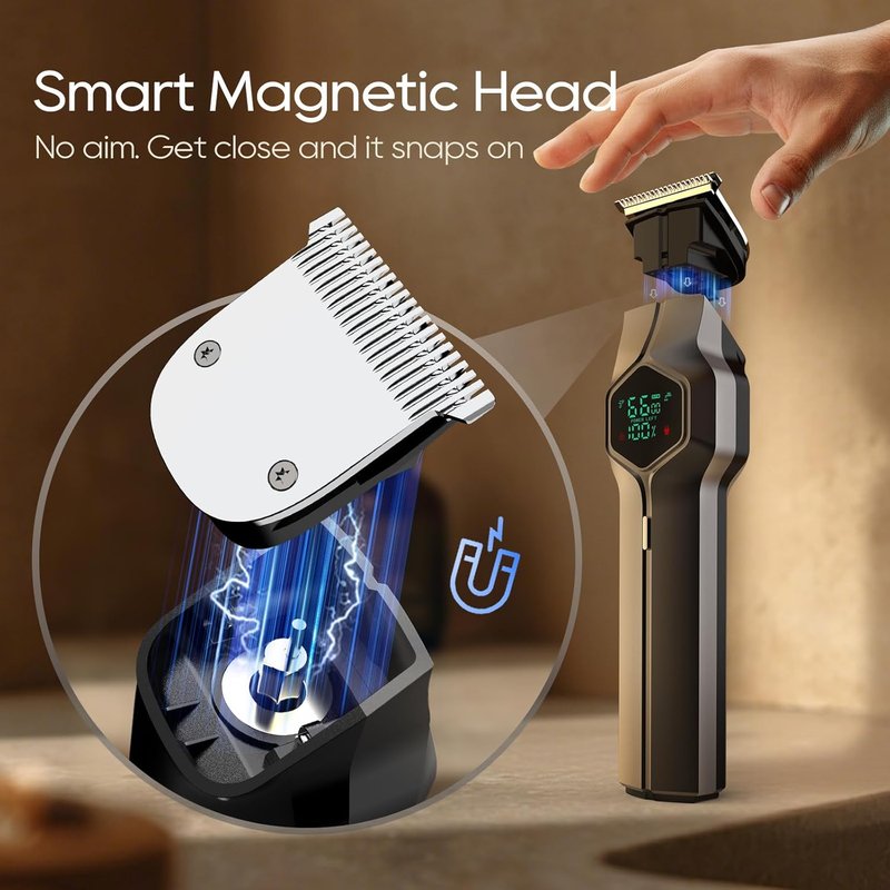 Beard Trimmer for Men - IPX7 Waterproof Cordless Hair Clippers with Snap-On Heads | Grooming Kit for Mustache, Body, Face, Ear, Nose - Gray