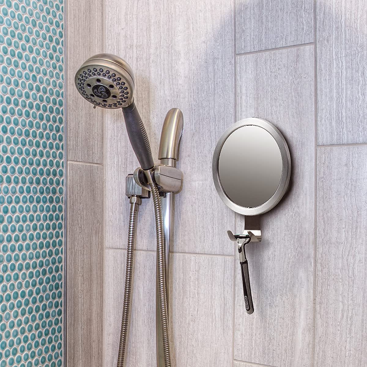 Ettori Shower Mirror Fogless for Shaving with Razor Holder, 1X and 5X Makeup Mirror Dual Sided Vanity Mirror