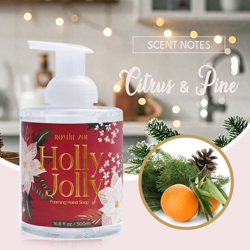 ROMIIE ZOI Christmas Foaming Hand Soap with Gift Box - Holly Jolly, Infused with Citrus & Pine Aroma - 500ml/ 16.8 fl. oz