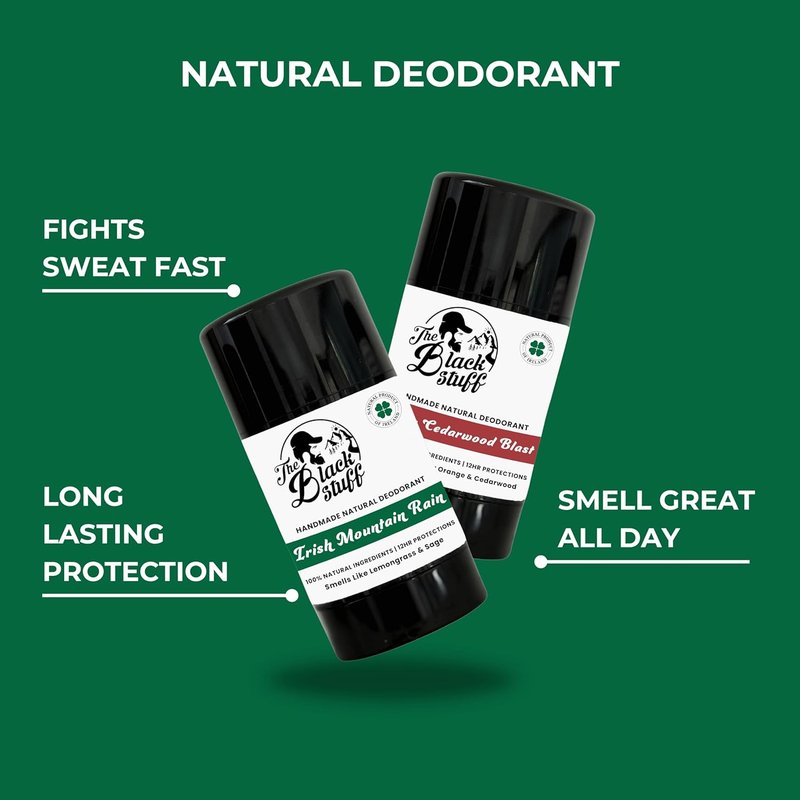 Natural Deodorant for Men - Aluminum Free Cocoa Butter & Lemon | Long-Lasting Freshness, Irish Mountain Rain & Citrus Cedarwood (Pack of 2)