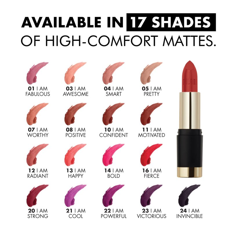 Milani Bold Color Statement Matte Lipstick - I Am Smart | Vegan, Cruelty-Free 0.14 Ounce Matte Lip Color