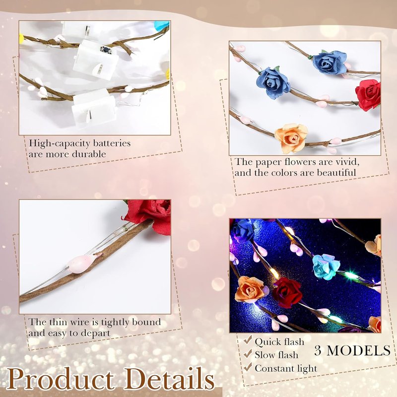 LED Flower Crown Headbands - 30 Pcs Glowing Floral Wreaths for Women | Perfect for Parties, Weddings & Cosplay