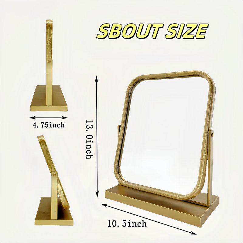 Deng YH Tabletop Vanity Mirror Adjustable Rotation Golden Metal Framed Gold Vanity Mirror, Room for Living Room,Bedroom,Tabletop,Bathroom.