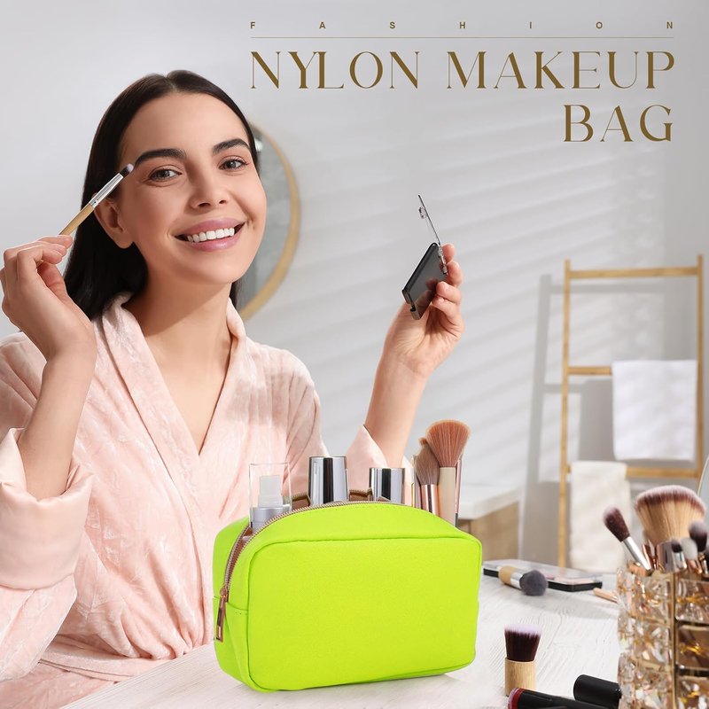 Nylon Makeup Organizer Bag - 10-Piece Reusable Cosmetic Travel Purse | Large Capacity, Neon Color