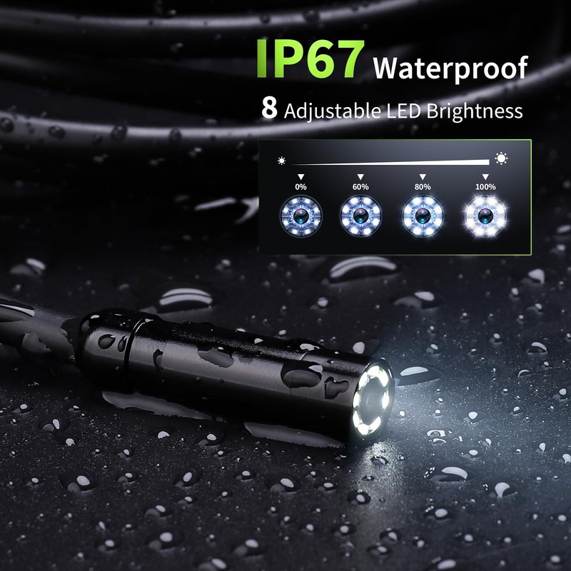Endoscope Camera with Light, 4.3" Inspection Camera, 1920P HD Borescope with 8 LED Lights, IP67 Waterproof Snake Sewer Tools, 16.4ft Semi-Rigid Drain Endoscope Cool Gadget (Green)