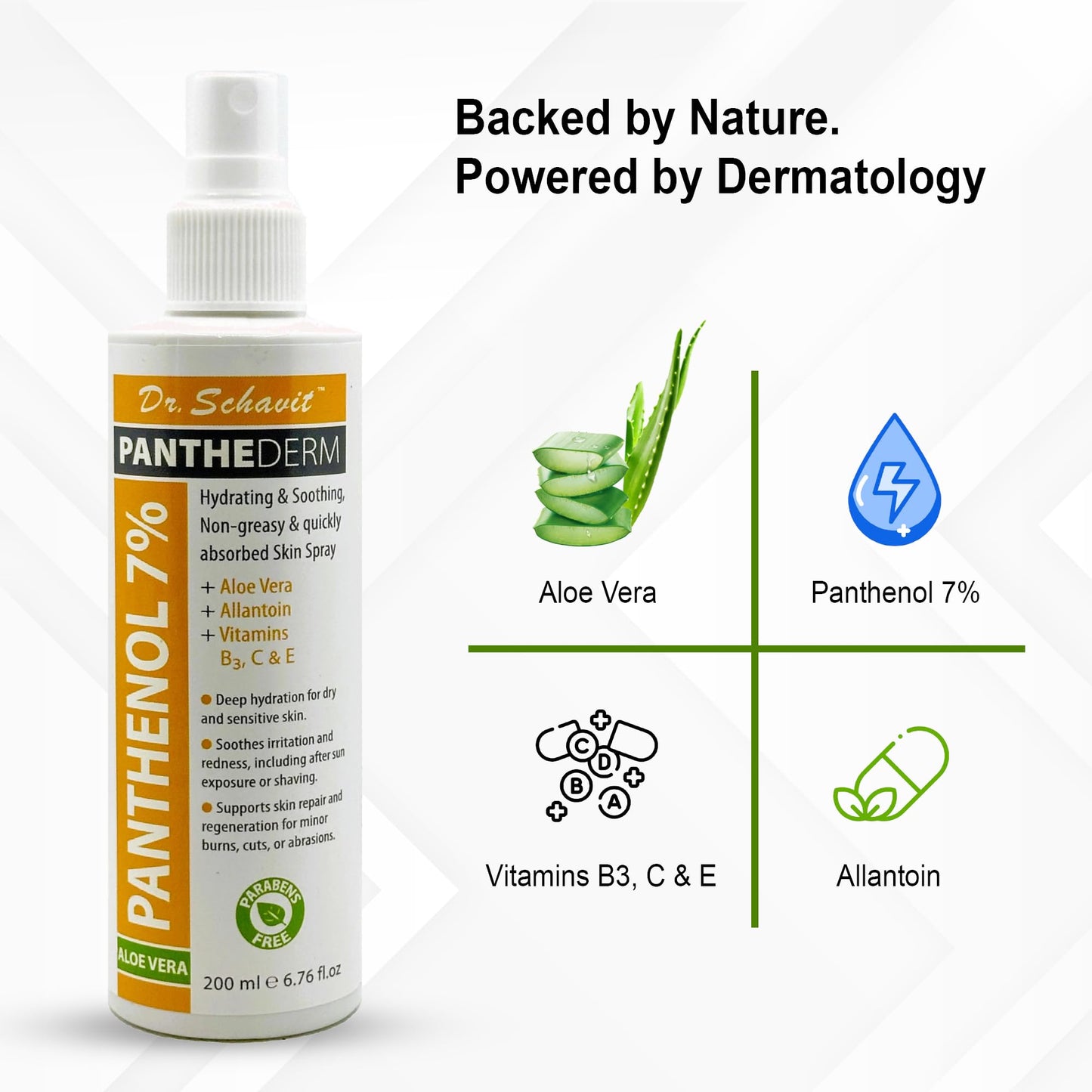 DR. SCHAVIT PantheDerm Aloe Vera & Panthenol 7% Skin Spray – Hydrating & Soothing Face & Body Mist for Dry, Sensitive, or Irritated Skin – After Sun, Shaving, Burns, Post-Laser, Tattoo 6.76 fl oz
