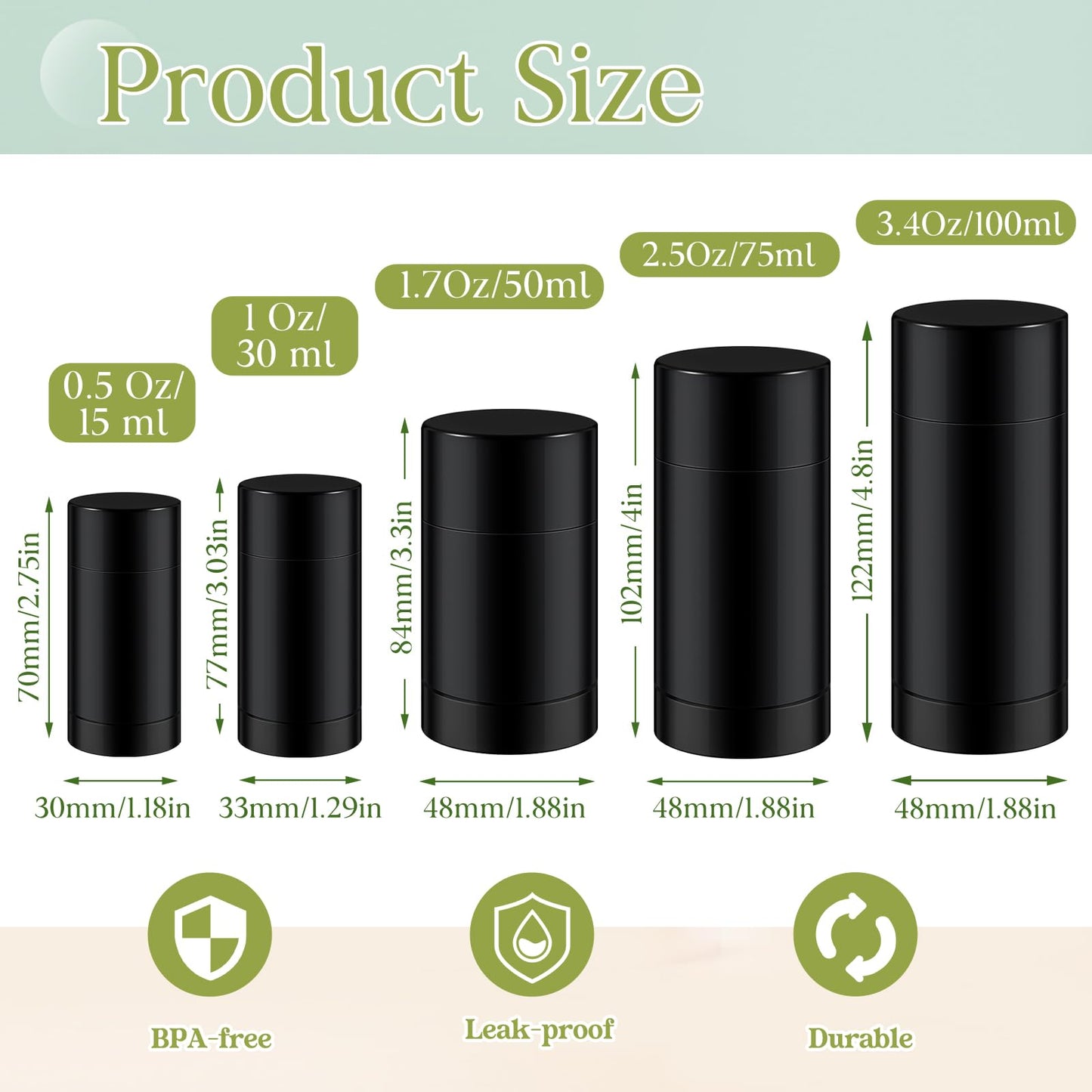 Teenyyou 50 Pcs 15 ml Empty Deodorant Containers Twistup Filling Stick Plastic Deodorant Container Refillable Bottles Bottomfill Round Lip Balm Tubes Cylinder for Homemade DIY Lip Balm(Black)
