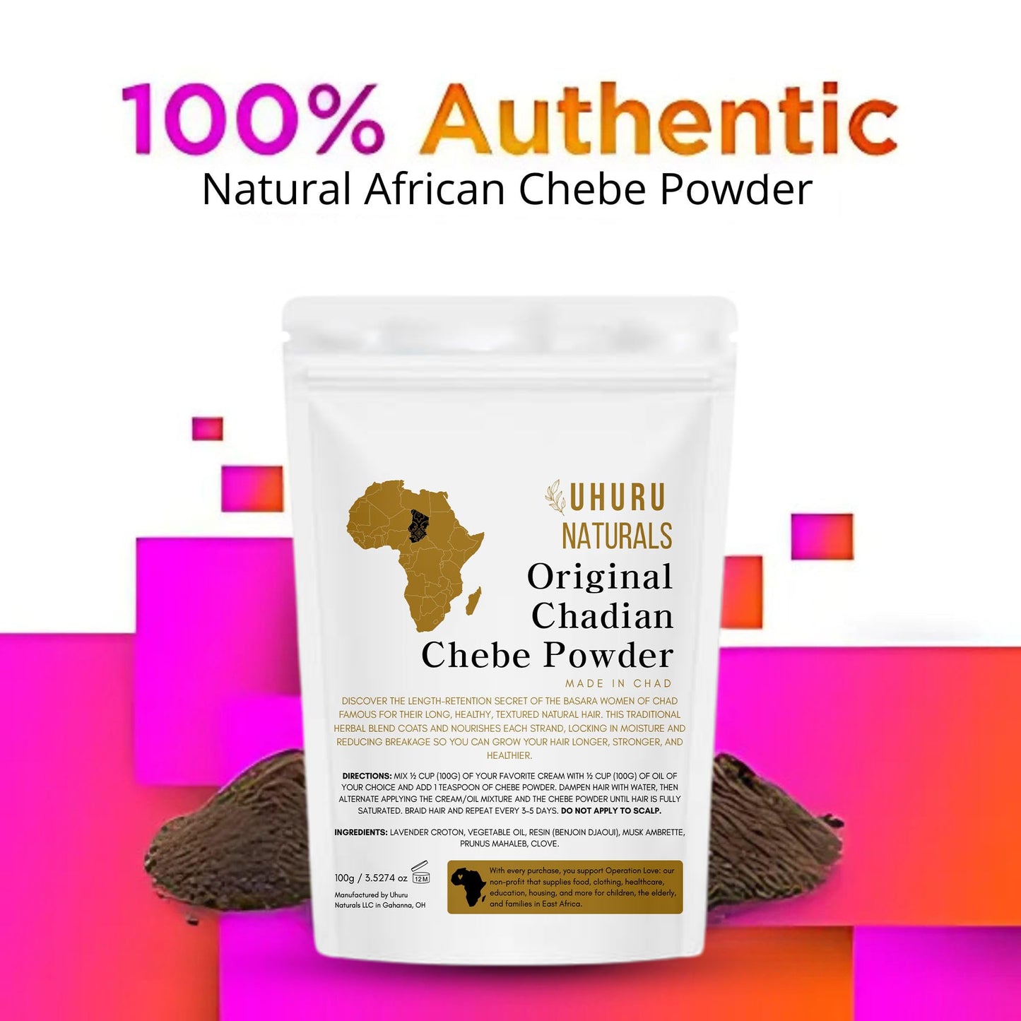 ChadianChebe™ Hair Powder (100 Grams) | Authentic African Herbal Powder from Chad for Hair Growth & Strength | Traditional Botanical Treatment for Thick, Healthy Hair