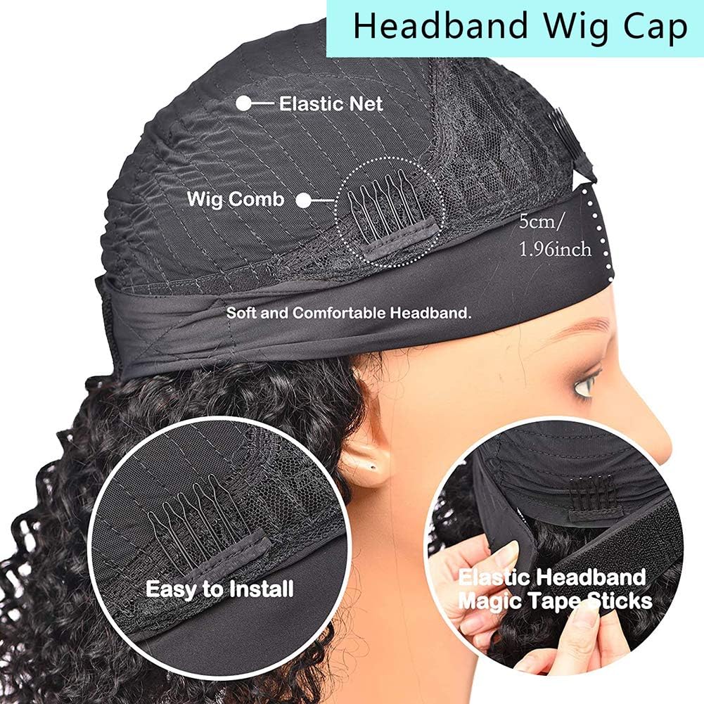 Headband Wig Human Hair 16 Inch Deep Wave Glueless Wig 1B# Natural Color