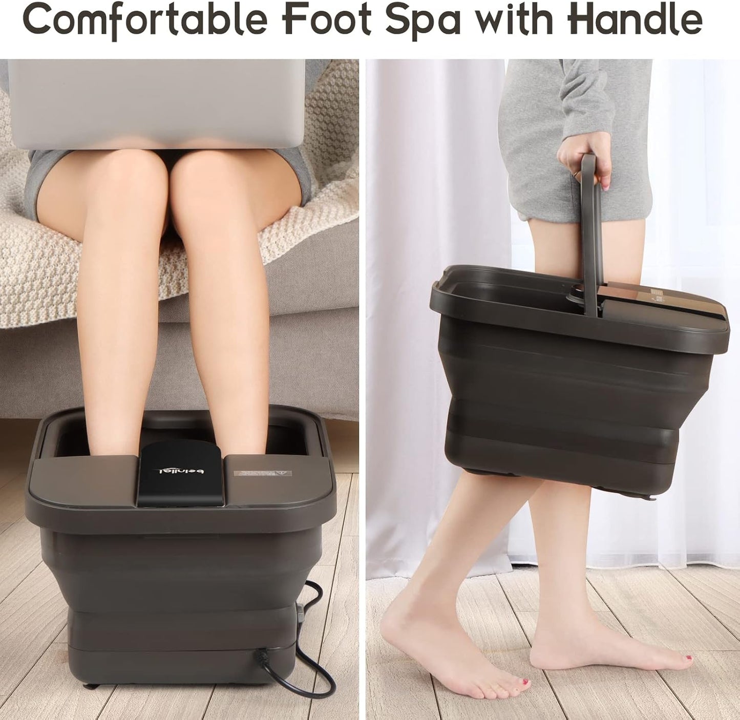 Collapsible Foot Spa - Heated Foot Bath with Massage, Bubble Jets & Acupressure | Red Light & Pumice Stone