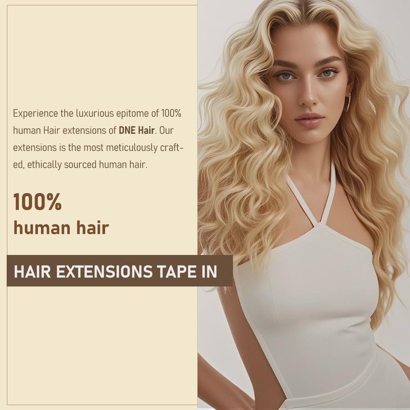 DNE Tape in Hair Extensions Real Human Hair 16 inches 20Pcs/50g/Pack Seamless #27/613 Light Color Straight Invisible Double Sided Tape in Hair Extensions for Women/Girls Can Bleached and Curl