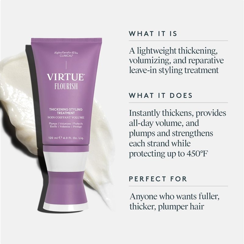 VIRTUE Flourish Hair Thickening Treatment - Volumizing Solution for Fine Hair | 4 Fl Oz