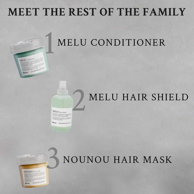 Davines MELU Shampoo, Elasticizing Anti-Breakage Gentle Cleansing Action for Long or Damaged Hair - Gives Lustrous, Reinforced, Shiny, and Soft Strands with Villalba Lentil Seeds, 8.45 Fl Oz