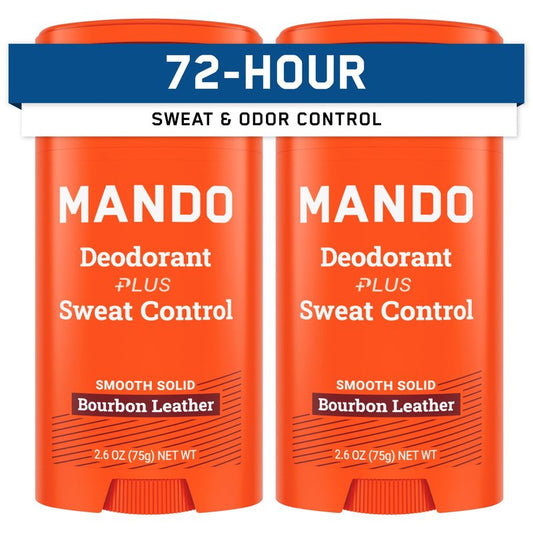 Mando Antiperspirant Deodorant Sweat and Odor Control for Men – Extra Strength Smooth Solid Stick – 72 Hour Performance – Baking Soda Free – 2.6 oz – 3 Pack – Bourbon Leather, Pro Sport, Mt Fuji