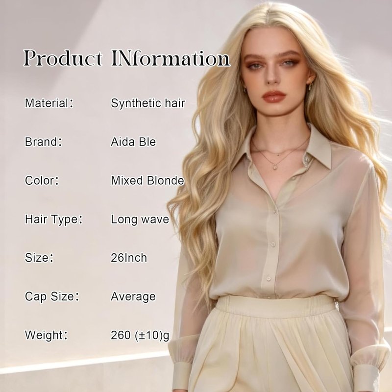 Long Blonde Wave Wig for Women - 26 Inch Heat Resistant Synthetic Hair | Natural Look for Daily Wear