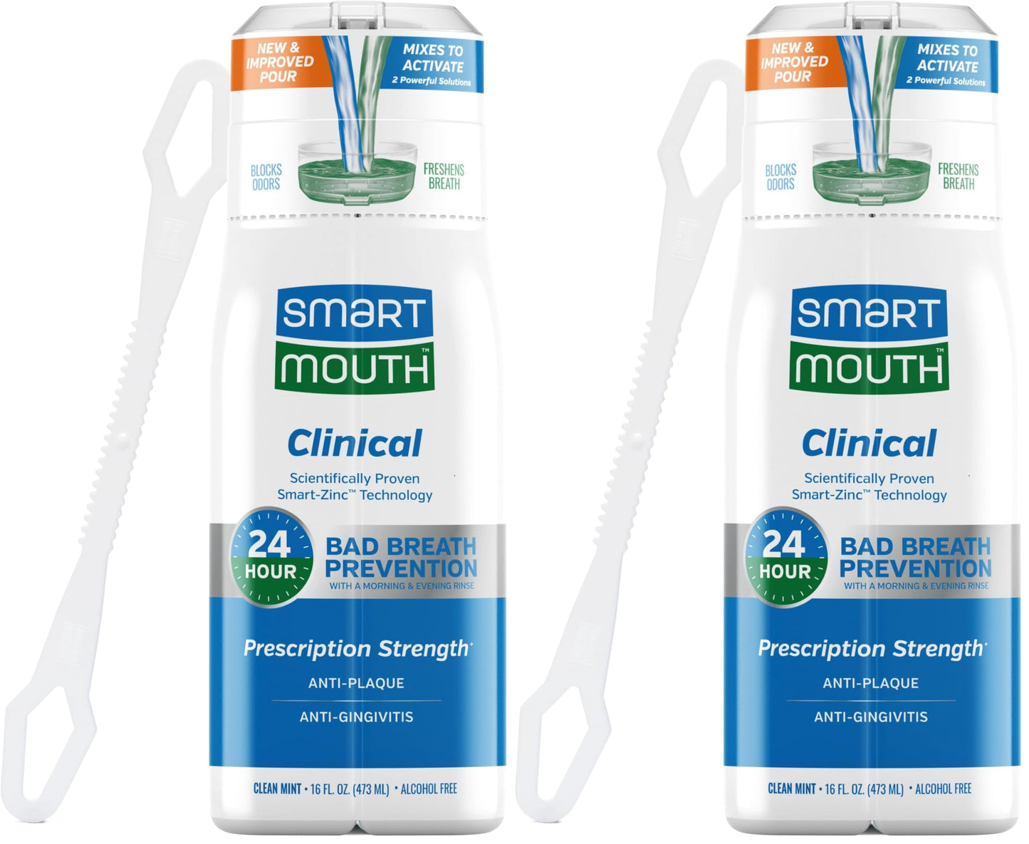 SmartMouth DDS Activated Clinical Mouthwash with Tongue Cleaner - for Fresh Breath - Clinical Strength Mouthwash for Gum Health, Gingivitis & More - Clean Mint Flavor, 16 fl oz (Pack of 2)