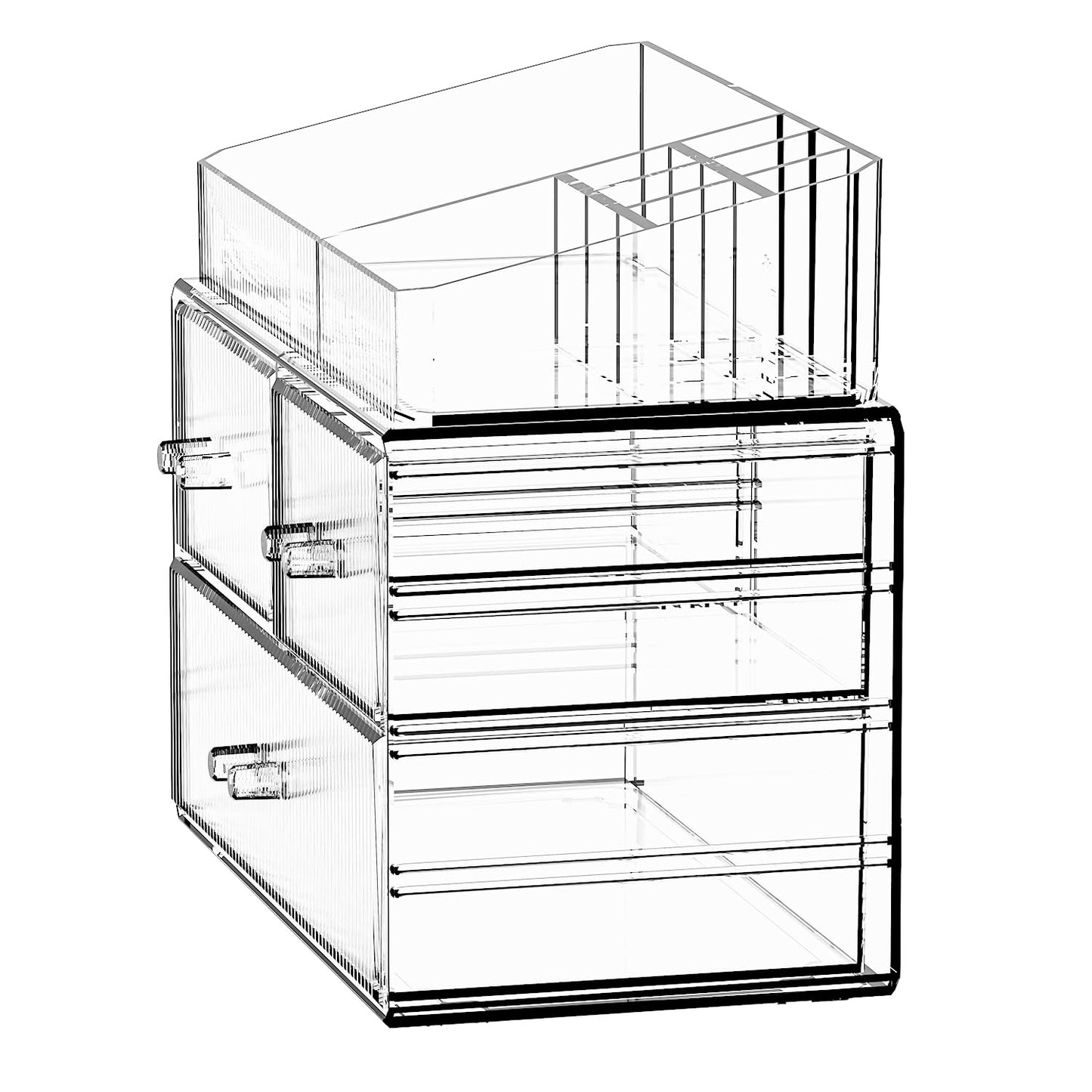 ZHIAI Stackable Cosmetic Organizer, Acrylic Cosmetic Organizer for Dresser, Vanity, Kitchen Cabinet, Bathroom, Under Sink, Home Organization and Storage (1 Top 3 Drawers)