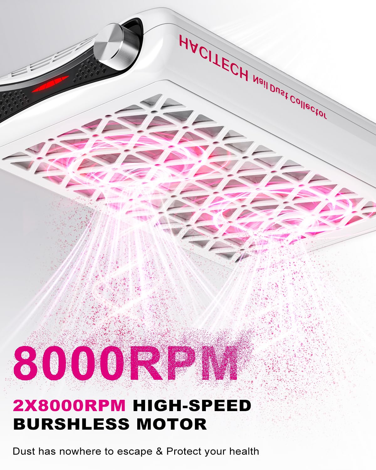 HACITECH Nail Dust Collector | 1600PA Strong Suction, 10-Level Adjustable Speed, 30 Filter Paper Included | Salon & Home Dust Collector Nail Tech