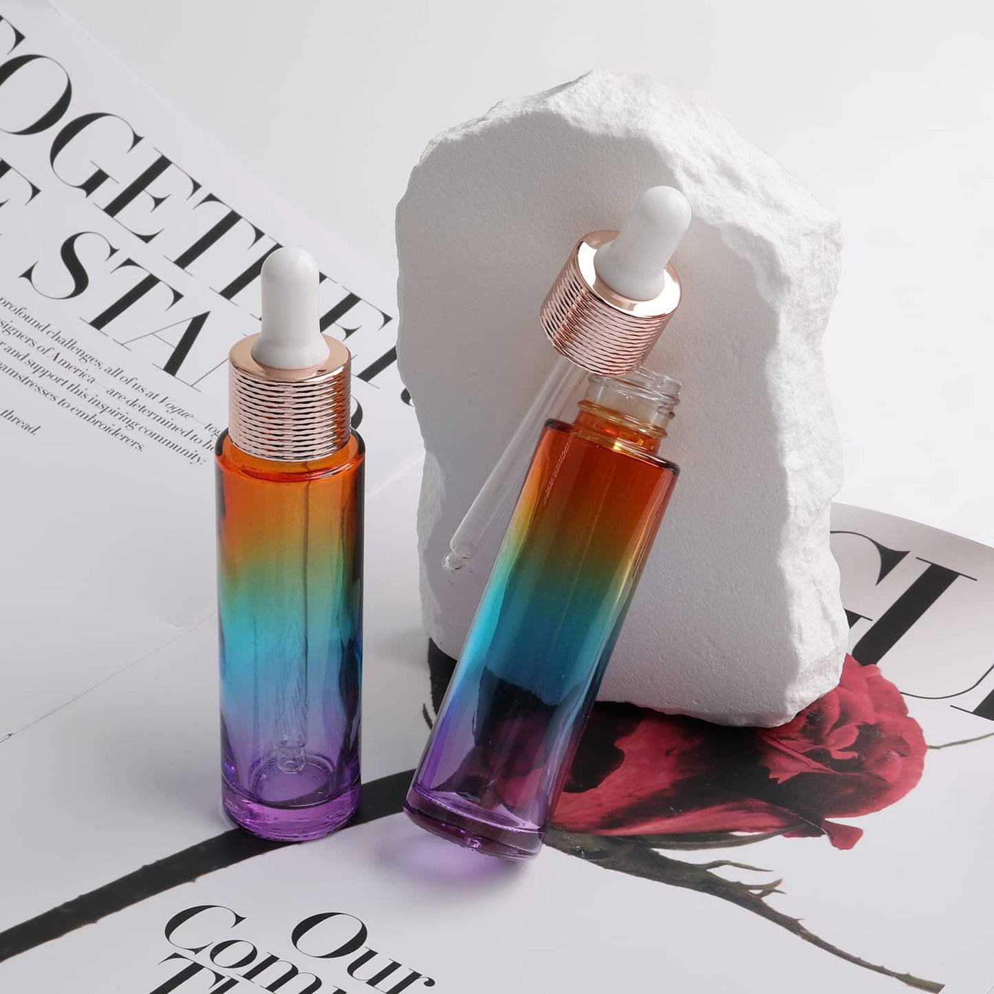 Kesell 30ml Glass Dropper Bottles, Empty Perfume Bottles Containers for Essential Oil, DIY Cosmetic Storage (Pack of 14, with Funnel), Rainbow Color