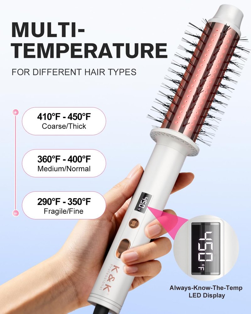 K&K Infrared Thermal Brush - 1.5 Inch Ceramic Tourmaline Heated Round Brush for Effortless Blowout Styles