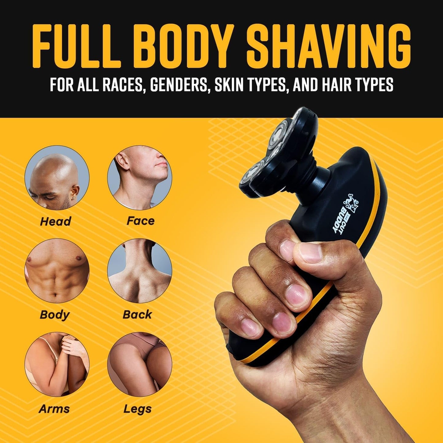 Bald Buddy Head Shaver for Men, Waterproof, Rechargeable Electric Razor, Cordless, Ergonomic Design, Battery & Cleaning Indicator, The Cut Buddy