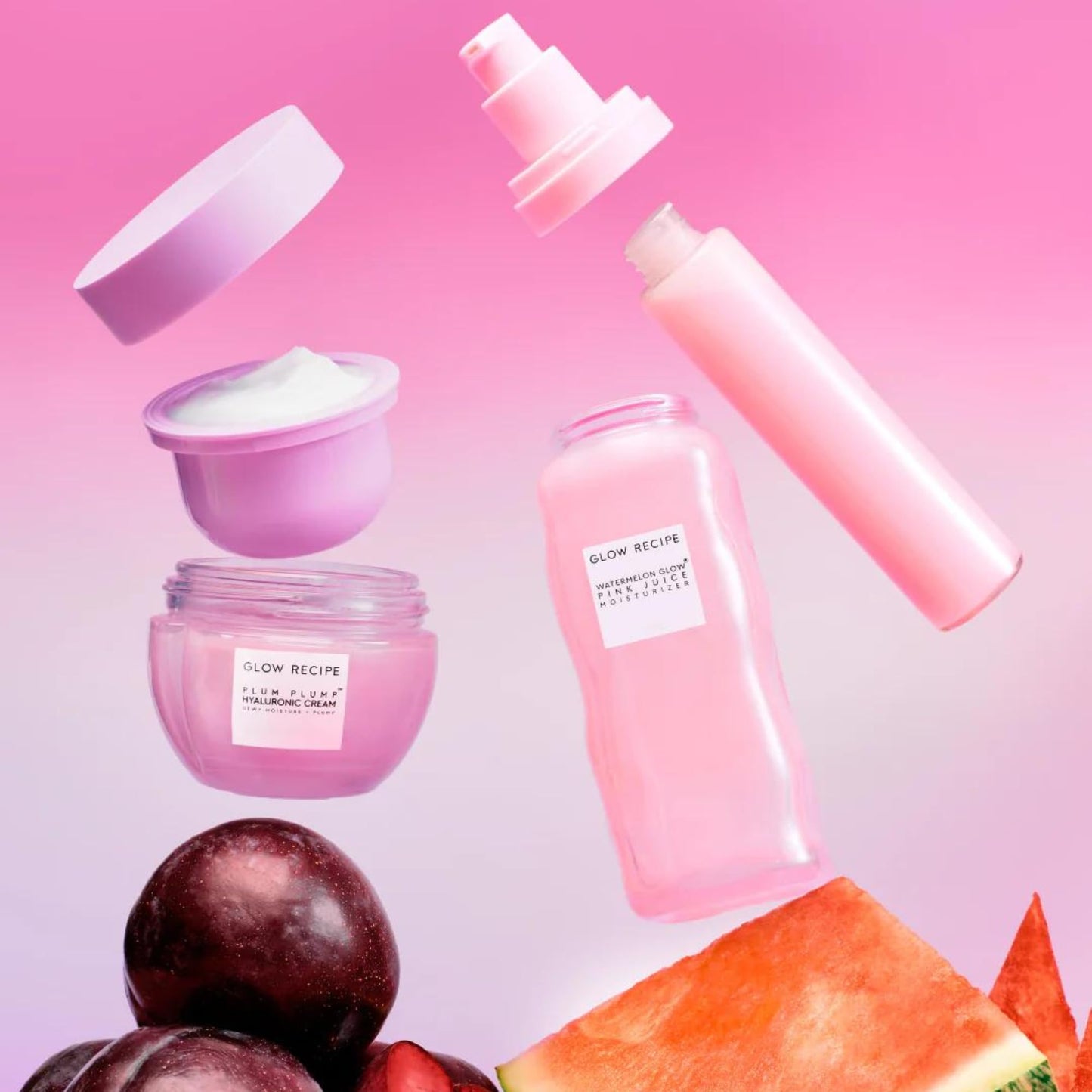 Glow Recipe Double The Glow Skincare Kit - Watermelon PHA BHA Face Toner + Full Size and Refillable Pink Juice Face Moisturizer with Hydrating Hyaluronic Acid for Dry Skin - Korean Skin Care (3 Count)