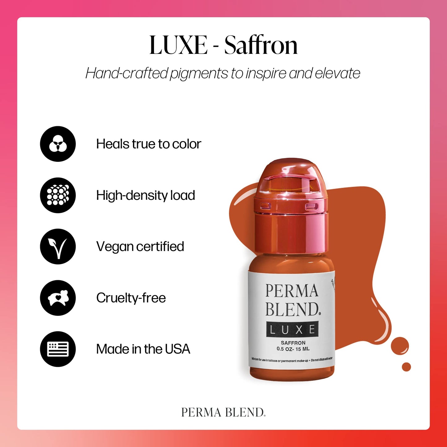 Perma Blend Luxe - Saffron - Vegan Lip Tattoo Ink - Microblading Pigment Warm Pumpkin Spiced Shade of Orange - Lip Blush & Permanent Makeup - Cruelty-Free (0.5 oz)