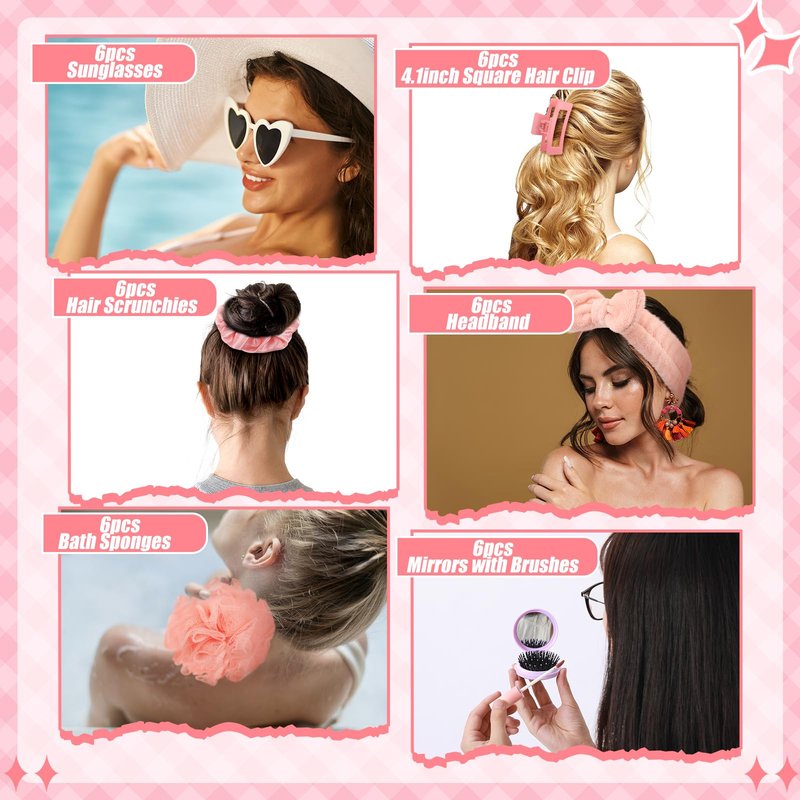 CraftyDream 6 Sets Baby Shower Prizes for Game Winners Thank You Gift Bags with Tissue Paper Sunglasses Square Hair Clip Hair Scrunchies Headband Bath Sponges for Baby Shower Bridal Shower Game Gifts