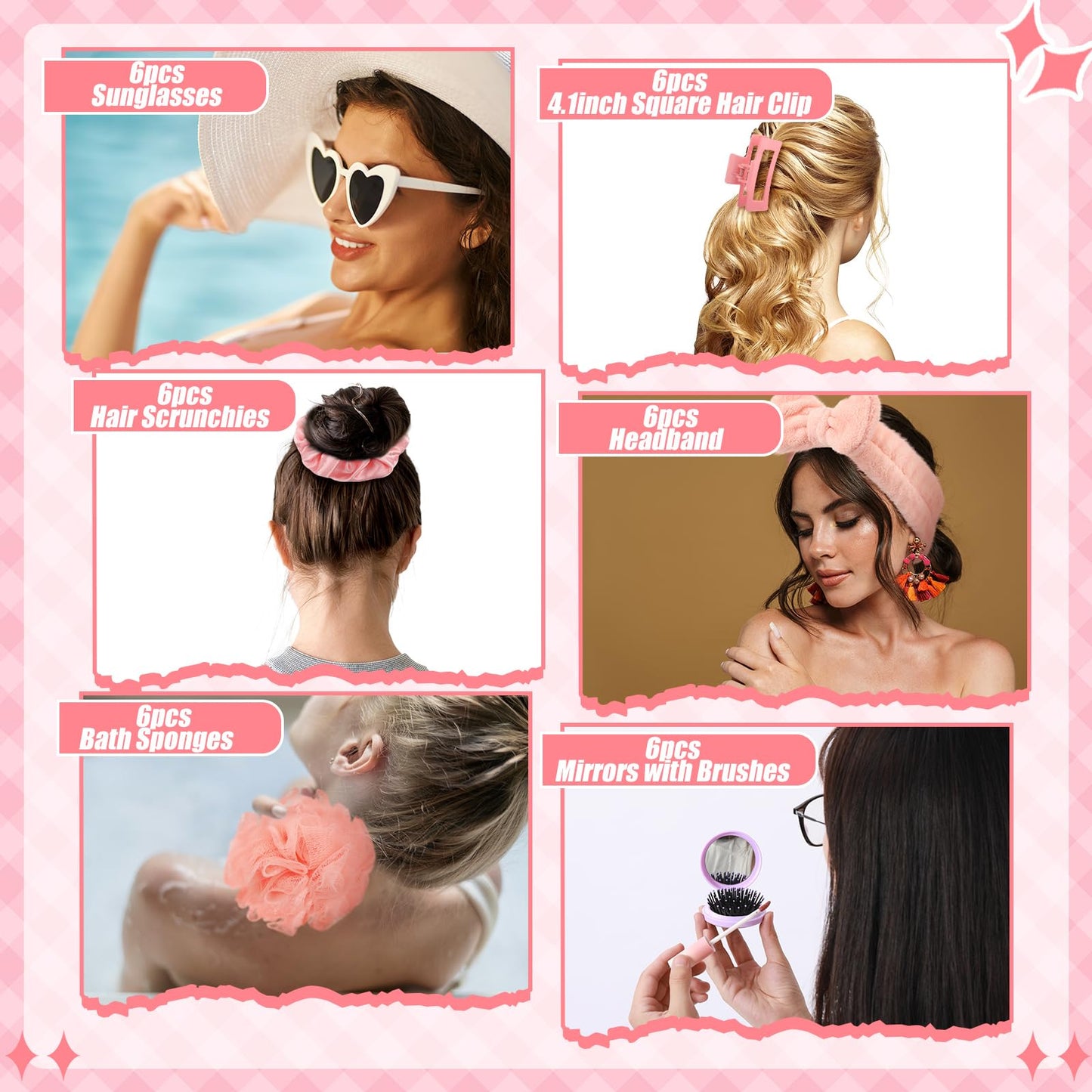 CraftyDream 6 Sets Baby Shower Prizes for Game Winners Thank You Gift Bags with Tissue Paper Sunglasses Square Hair Clip Hair Scrunchies Headband Bath Sponges for Baby Shower Bridal Shower Game Gifts