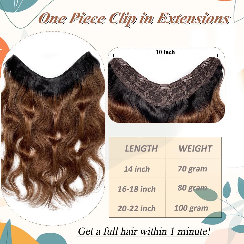 Balayage One Piece Clip-in Hair Extensions, 18" Body Wave Real Human Hair, Black to Grey Remy Hair Clip-ins, 80G