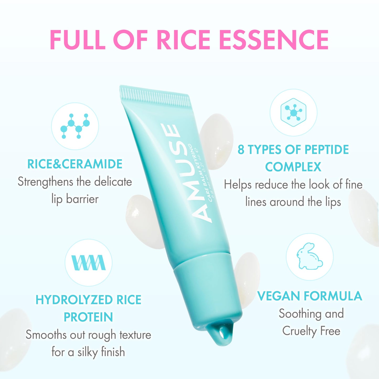 Amuse SEOUL Care Tint Lip Balm Keyring | Korean Beauty Hydrating Lip Balm + Keychain, Rice Extract & Multi-Peptide Complex, Clear Glossy Finish | 0.21 oz