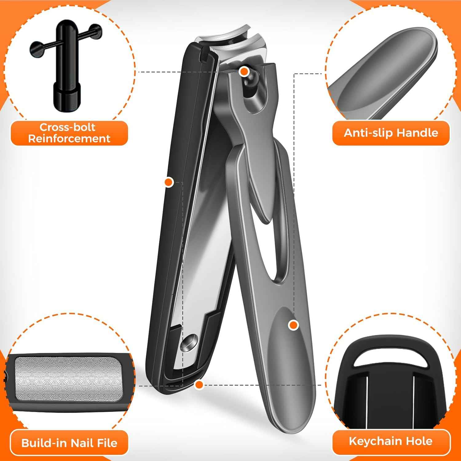 Thick Toenail Clippers for Men & Seniors - Wide Opening Ingrown Nail Cutter with Catcher