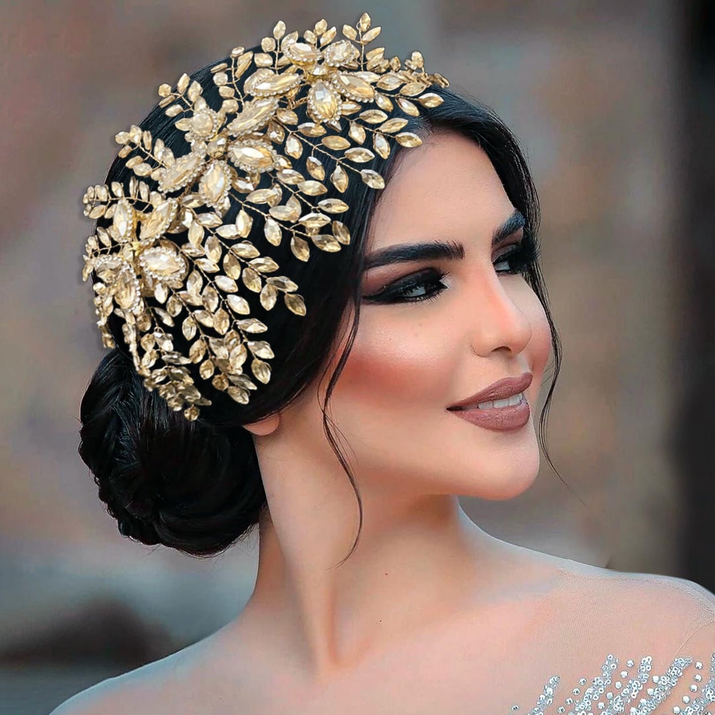 Mpoikba Bridal Hair Accessories, Wedding Hair Pieces for Brides, Rhinestone Bride Headband(Champagne)