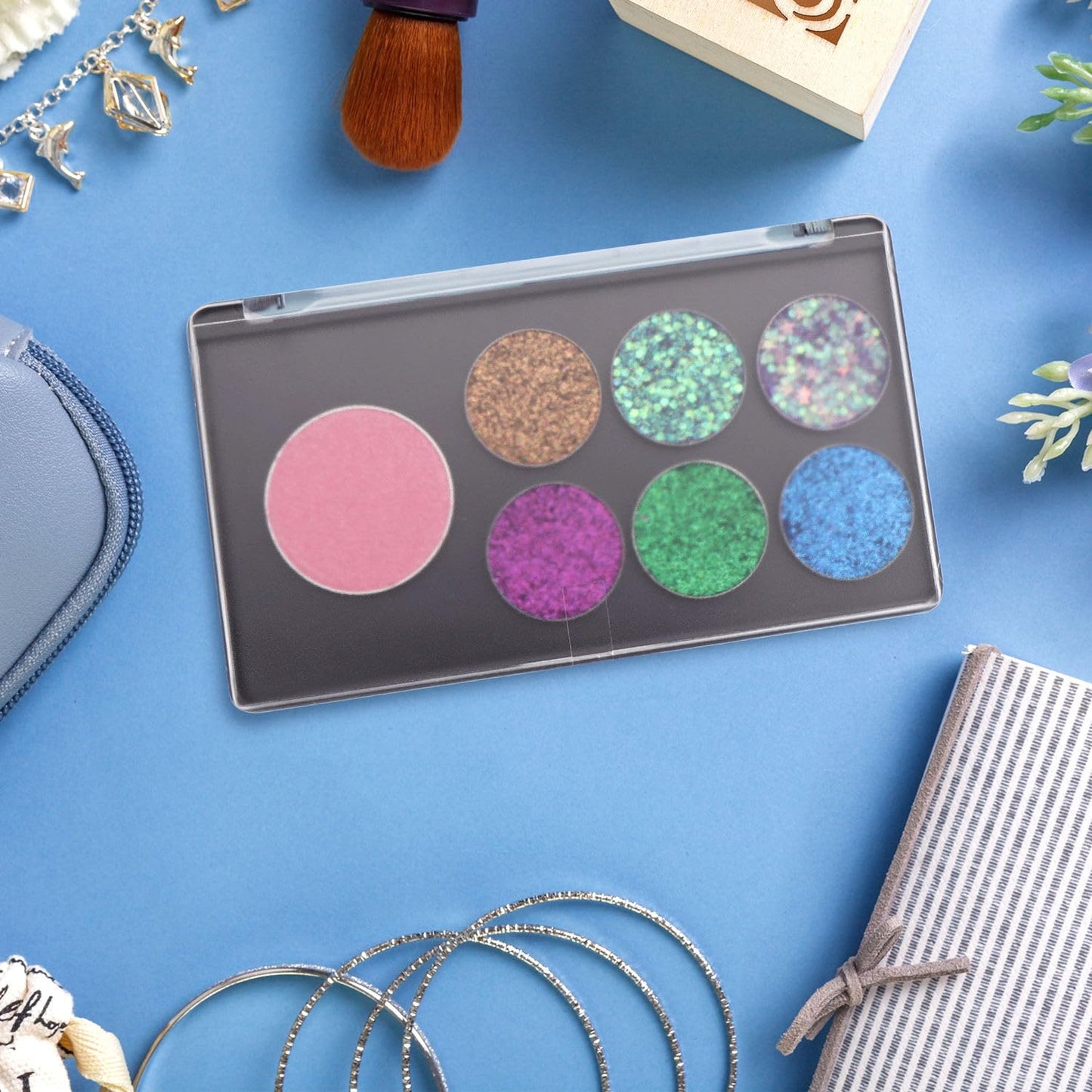 AJLTPA Magnetic Makeup Palette with Frosted Clear Top, 5 Pack Empty Eyeshadow Palettes depots Travel Storage Box for DIY Cosmetics Bronzer Highlights Powder (Small Palette - 5.5" x 3.1")