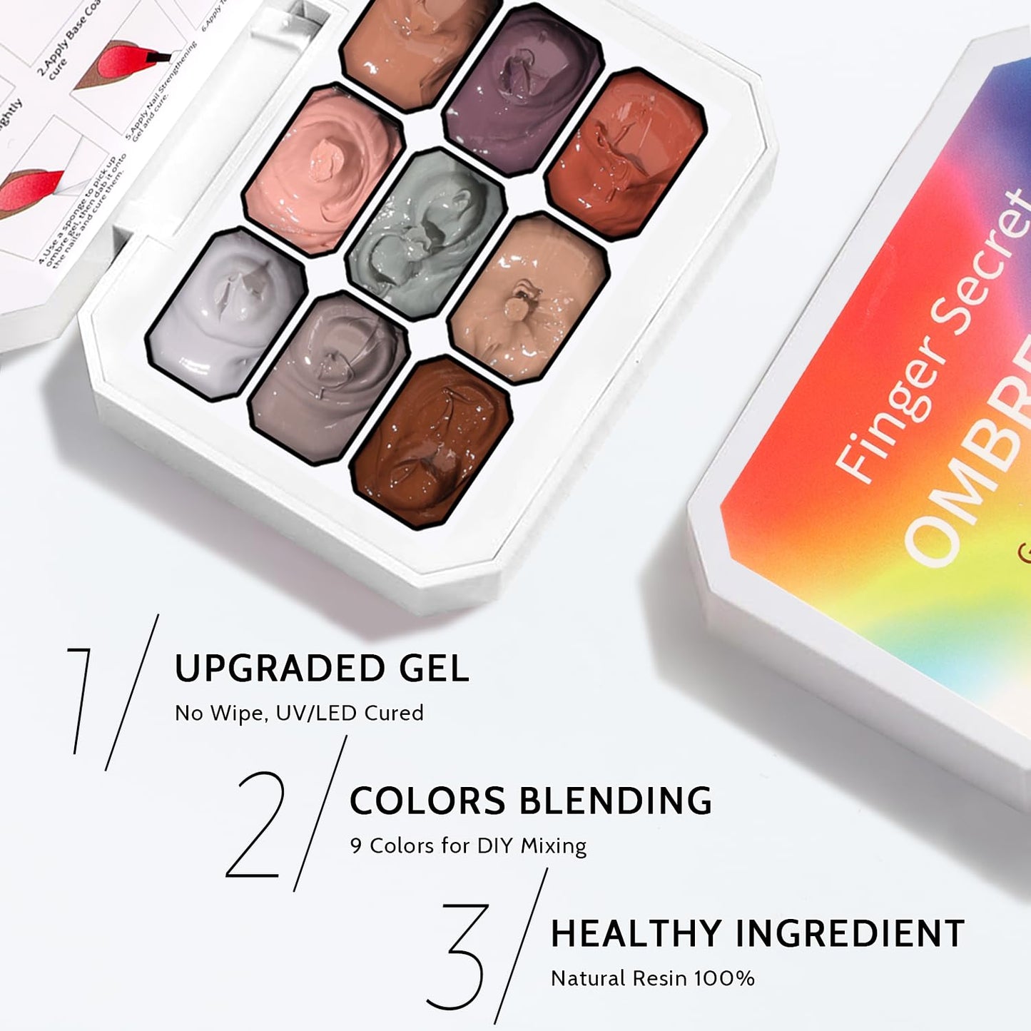 Ombre Nail Gel Set - 9 Colors Sponge Pat Paint for Floral Nail Art, No Wipe, UV/LED Curing