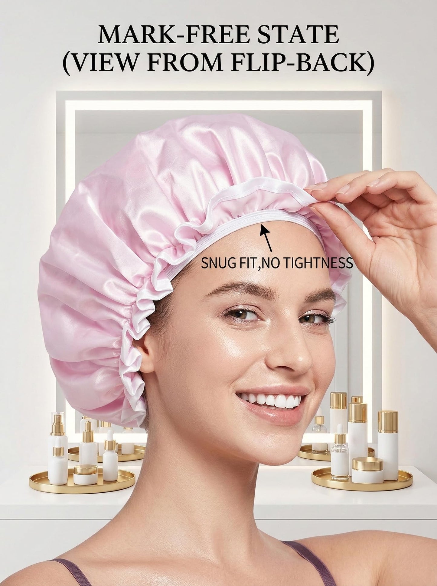 Aquior Shower Caps, Reusable Shower Cap for Women, Double Layer Waterproof Hair Cap, Large Size for All Hair Lengths,for Girls Spa Home Salon Use