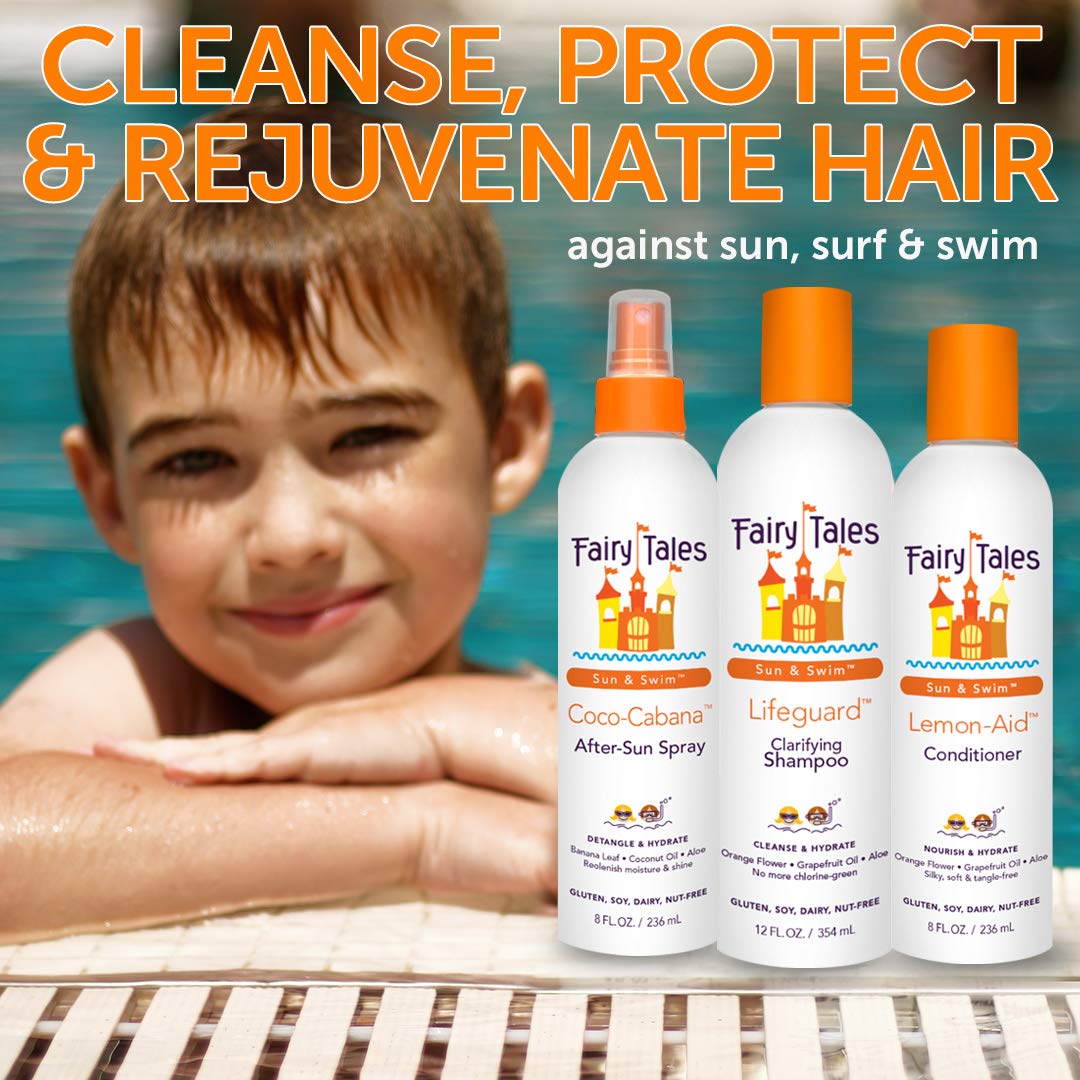 Fairy Tales Sun & Swim Lifeguard Kids Clarifying Shampoo - Chlorine Removal Swim Shampoo for Kids - Removes Green Pool Tones, Sea Salt & Mineral Buildup - Citrus Scent - 32 oz