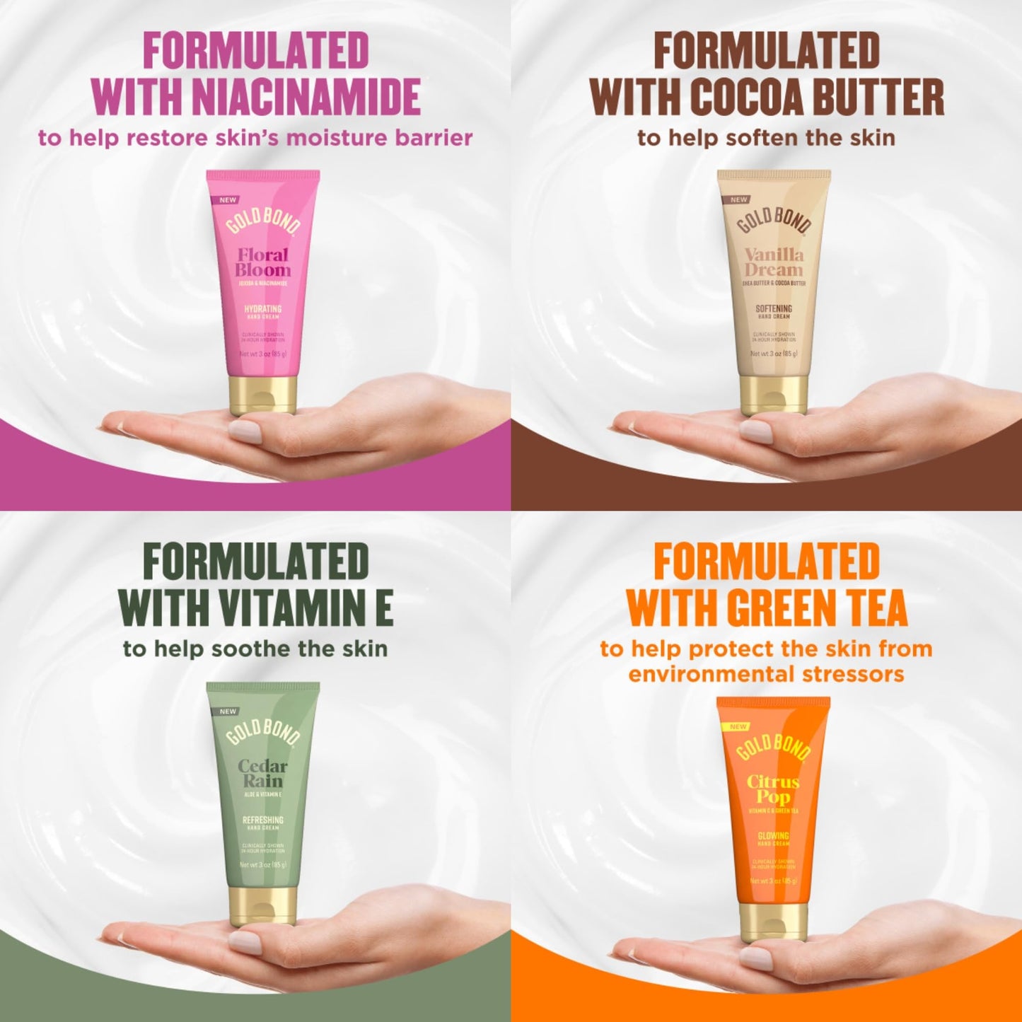 Gold Bond Scented Hand Cream Set, Everyday Hand Cream to Hydrate the Skin, Assorted Scents, 3 oz, 4 pk
