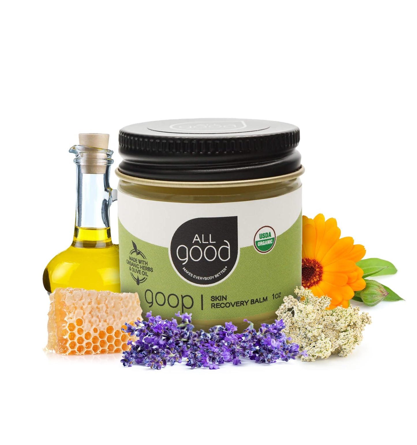 All Good Goop Organic Skin Care Recovery Balm - All Purpose Ointment w/Calendula, Lavender, Beeswax - Chafing Cream, Dry Skin Salve, Cracking Lip Moisturizer - Soothes, Hydrates & Calms - 1oz, 2-pack