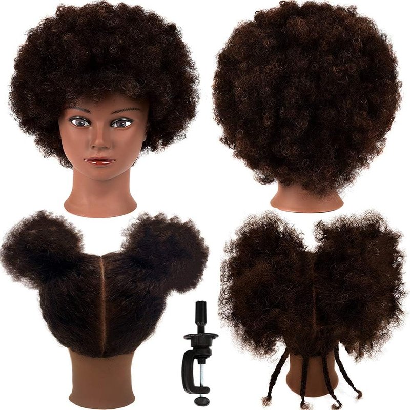 African Mannequin Head - 100% Human Hair Curly Cosmetology Training Head | Display & Styling Practice