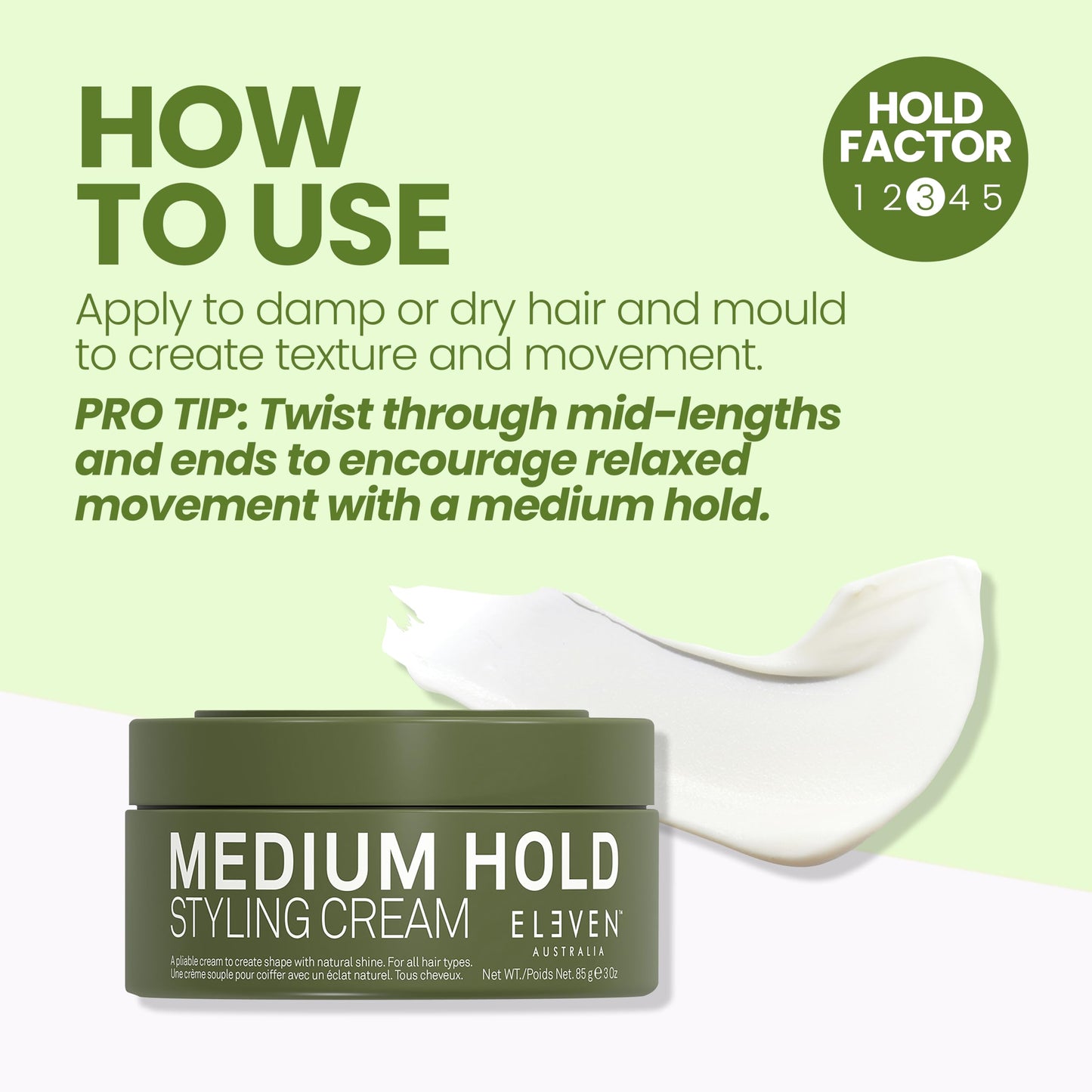 ELEVEN AUSTRALIA Medium Hold Hair Styling Cream for Men & Women - Slick Hold Pomade Product with Carnauba Wax, Shaping for Short, Medium, or Long Hair, Matte Texture Paste, Adds Natural Shine - 3 oz