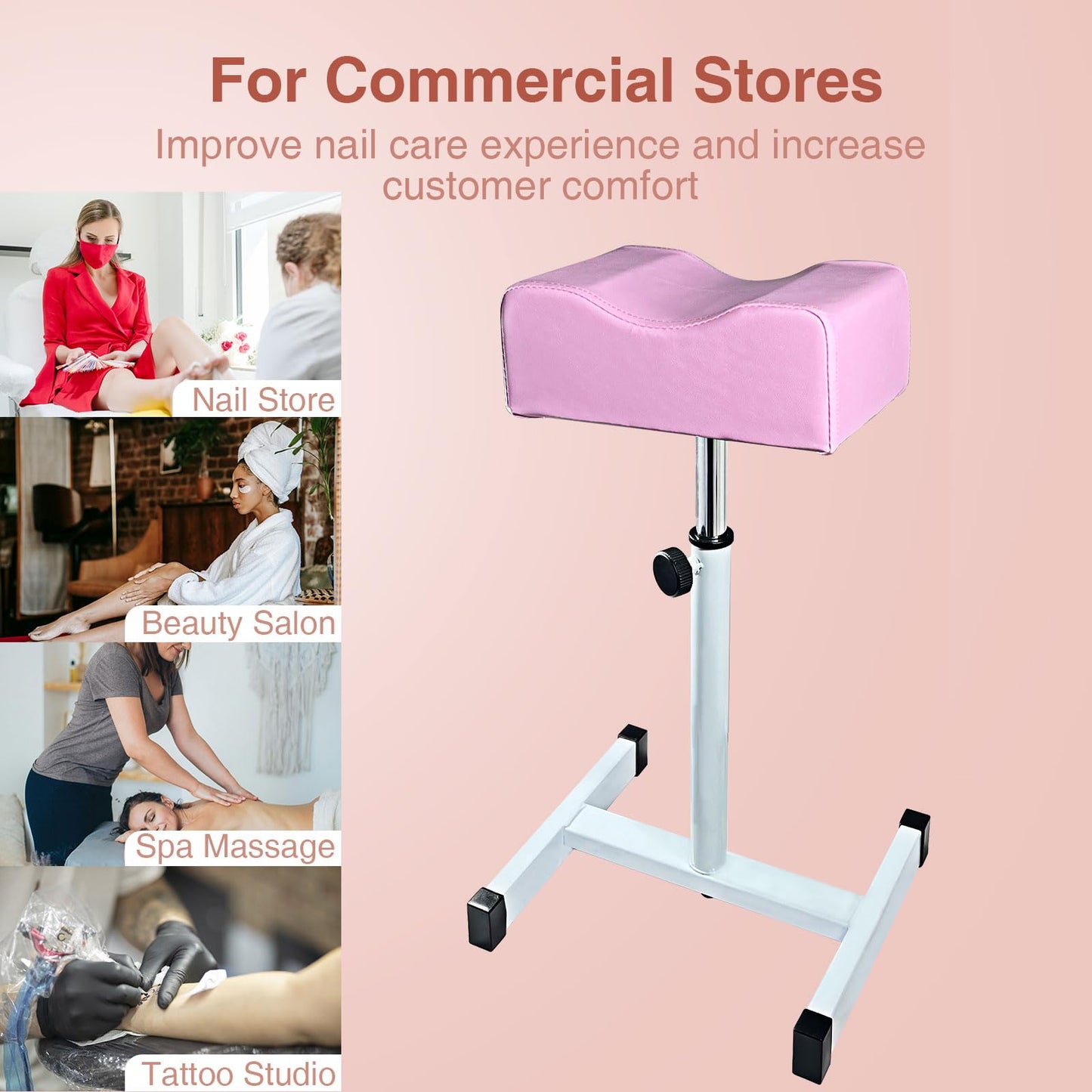LOVEVLOGY Pedicure Foot Rest,Height Adjustable Pedicure Chair,Non-Slip Pedicure Stool for Massage Office or Home,Pink