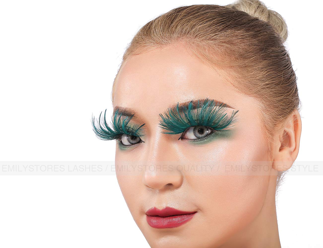 EMILYSTORES Green Faux-Feather Costume Eye Lashes For Halloween, Dramatic Eyelashes, Party Looking, 1 Pair