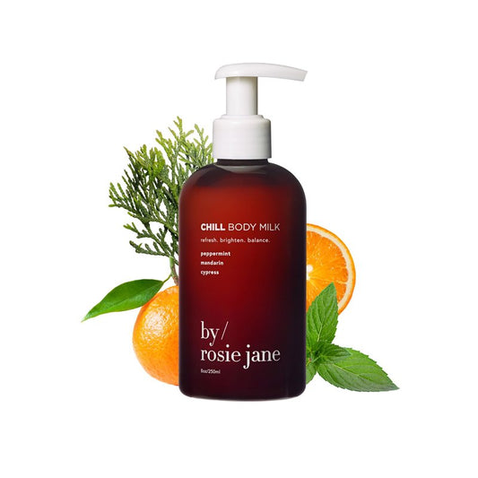 By Rosie Jane Chill Body Milk Skin Care - Milk Toner to Help Tone, Tighten and Hydrate Skin - Body Care Made with Peppermint, Mandarin & Cypress - Helps Promote Anti-Aging & Boost Radiance (250ml)