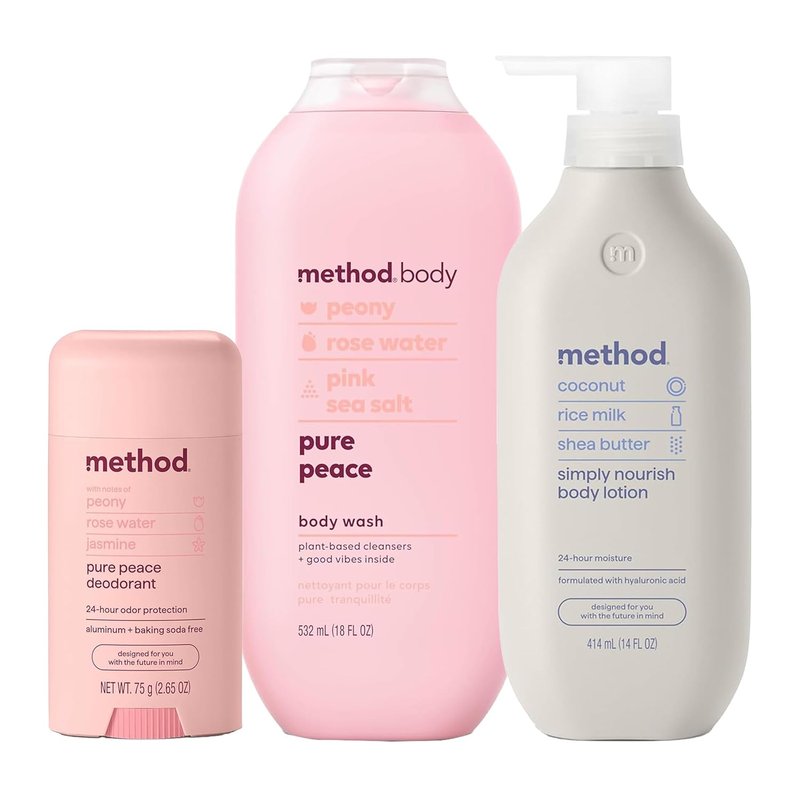 Method Pure Peace Body Wash & Deodorant Bundle - 18 oz & 2.65 oz | Nourishing Body Lotion 14 oz