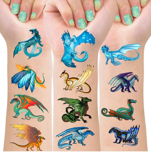 8 Sheets Wings of Fire Temporary Tattoos for Kids, Wings of Fire Birthday Party Decorations Party for Kids Party Supplies