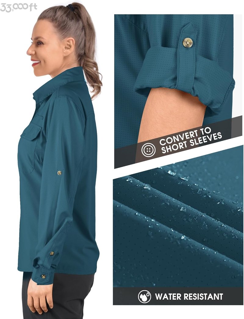 Women's UPF 50 UV Sun Protection Shirt - Cool Quick Dry Long Sleeve for Fishing, Hiking & Travel | 33,000ft