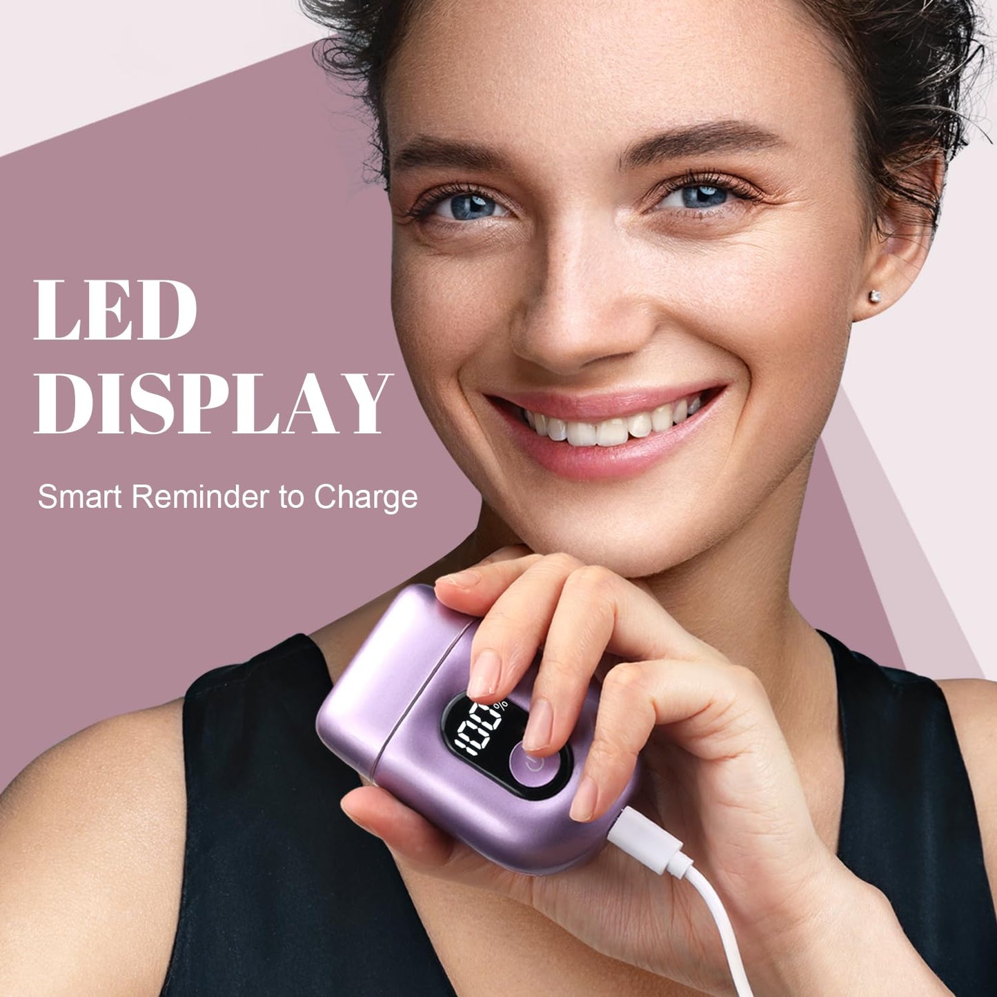 Fangaci Cordless Electric Razors for Women: Mini Electric Shaver with Big LED Display - Rechargeable Bikini Trimmer - IPX7 Waterproof Wet Dry for Face, Body & Legs (Birght Purle)