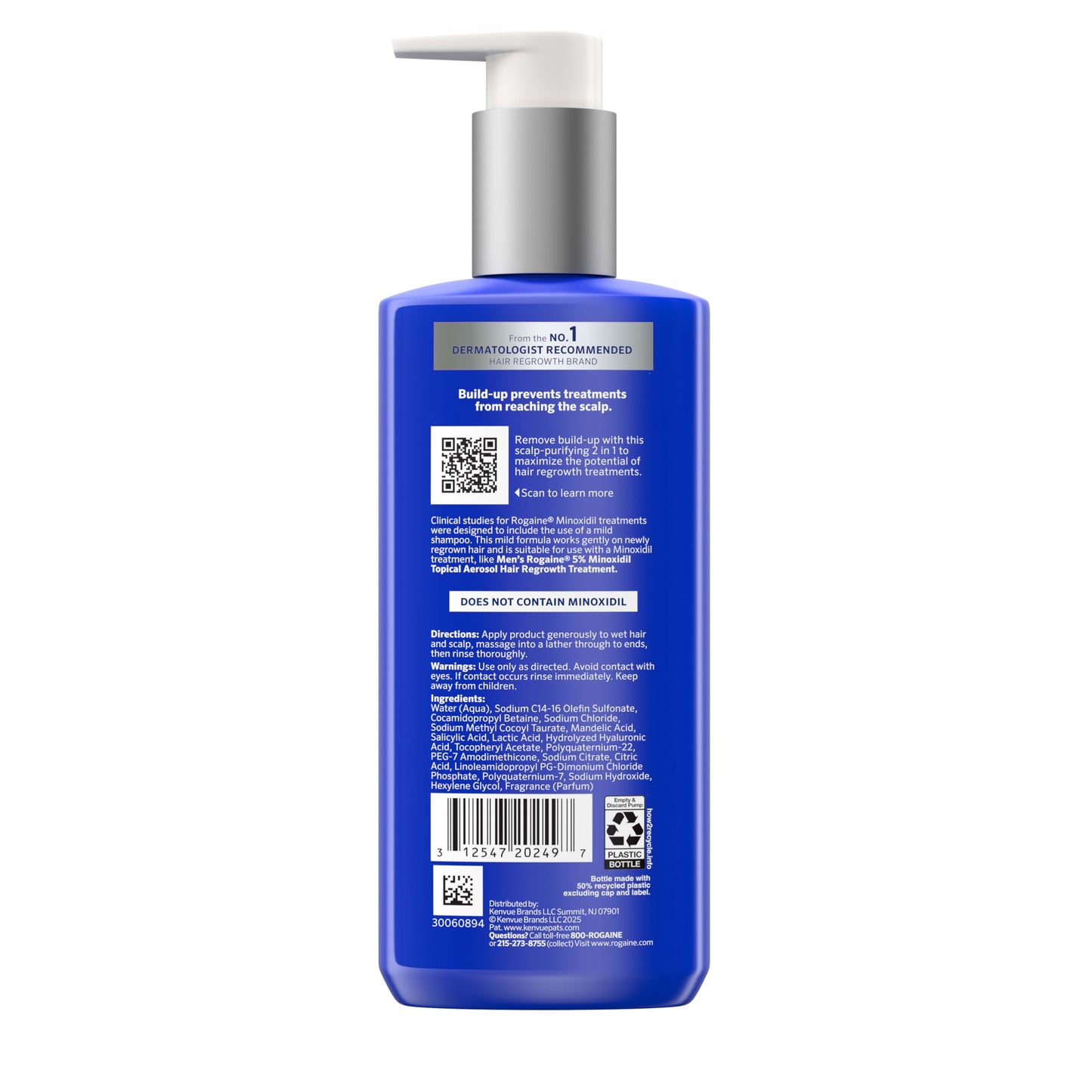 Rogaine Men's Pre-Growth 2 in 1 Shampoo + Conditioner with Triple Acid Complex, Scalp Purifying Shampoo Removes Build-Up To Maximize Hair Regrowth Treatments, Not Minoxidil, 8.4 fl. oz